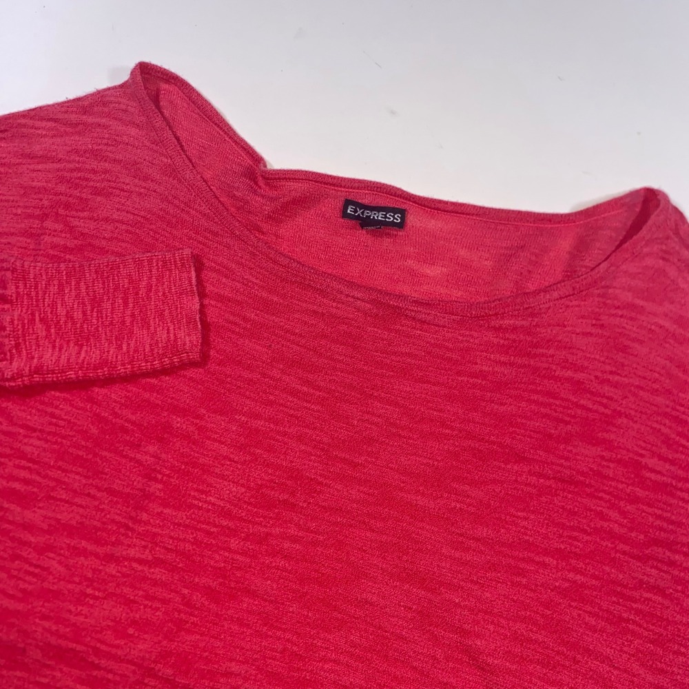 Express Womens Coral Pink Slub Knit Dolman Sleeve Boat Neck Side Cinch Top M